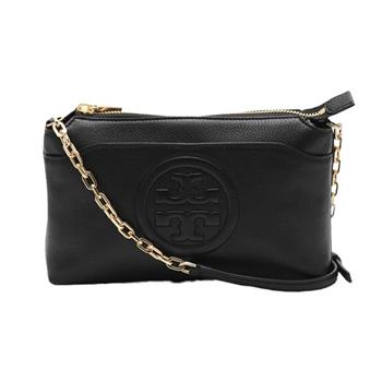 Tory Burch 造型素面皮革斜背練包-黑