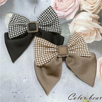 【卡樂熊】拼色蝶結千鳥紋造型髮夾/彈簧夾(兩色可選)