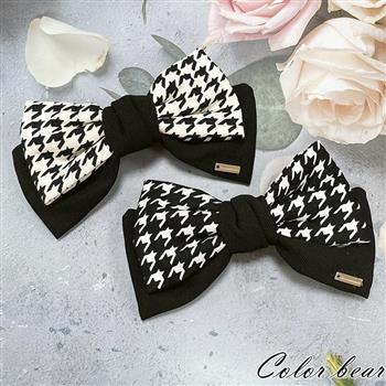 【卡樂熊】拼色雙層結千鳥紋造型髮夾/彈簧夾(兩色可選)