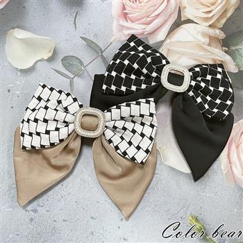 【卡樂熊】珍鑽環蝶結千鳥紋造型髮夾/彈簧夾(兩色可選)