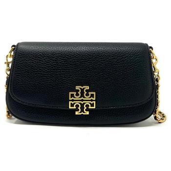 TORY BURCH 雙T－LOGO皮革翻蓋斜背包－黑