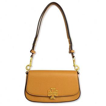 TORY BURCH 雙T－LOGO皮革翻蓋斜背包－駝