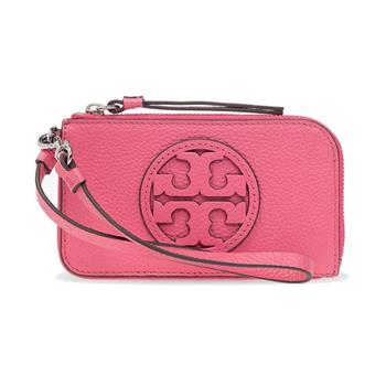 Tory Burch 雙T－LOGO素面皮革大手拿包－粉桃