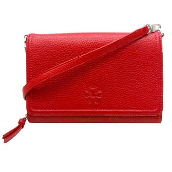 Tory burch 素面皮革翻蓋斜背包－紅