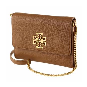 TORY BURCH 雙T－LOGO翻蓋皮革斜背包－駝