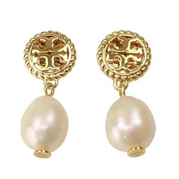 Tory Burch 珍珠造型雙T－LOGO耳環－玫瑰金