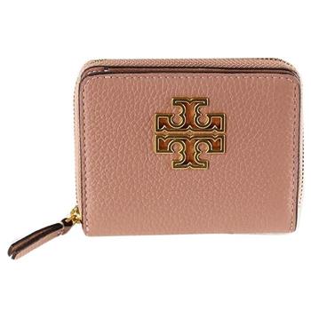 Tory burch 雙T-LOGO素面扣式皮革短夾-粉色