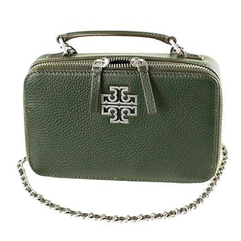 TORY BURCH 雙T－LOGO素面皮革手提兩用鍊包－軍綠