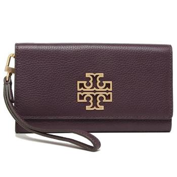 Tory burch 雙T－LOGO皮革翻蓋手拿包長夾－酒紅