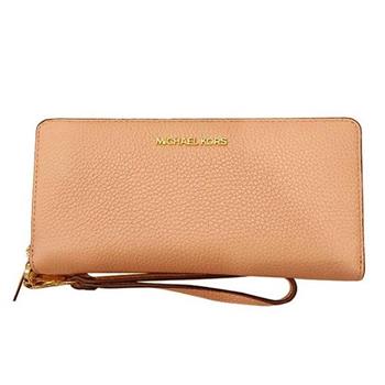 MICHAEL KORS 素面荔枝紋皮革長夾-粉桔