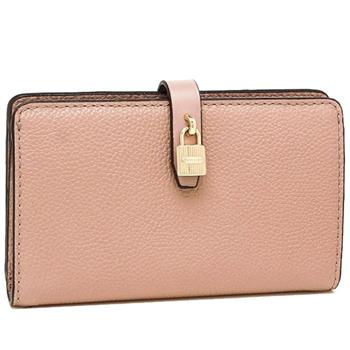 MICHAEL KORS 素面鎖頭造型皮革短夾-粉