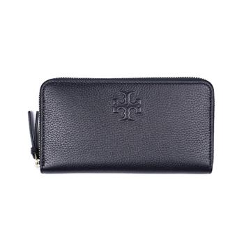 Tory burch 素面皮革拉鍊長夾－黑色