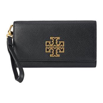 Tory burch 雙T－LOGO皮革翻蓋手拿包長夾－黑