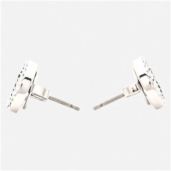 Tory Burch 雙T－LOGO晶鑽造型耳環－銀色