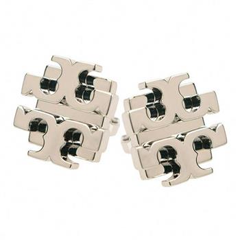 Tory Burch 雙T－LOGO造型耳環－銀色