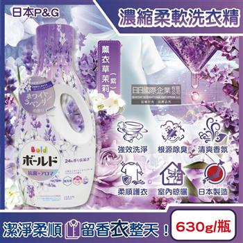 日本P&G-Bold超濃縮強洗淨室內晾曬除臭香氛柔軟洗衣精630g/瓶-薰衣草茉莉(紫)(持香約24小時/消臭柔順洗滌劑/直立式/滾筒式洗衣機適用)
