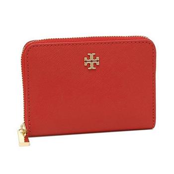 Tory Burch 素面皮革拉鍊零錢包－紅色
