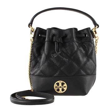 Tory burch 菱格紋皮革迷你兩用水桶包-黑