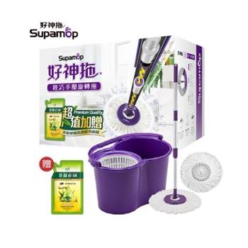 好神拖 輕巧手壓旋轉拖把組 1拖1桶2布+贈茶樹莊園洗碗精補充包