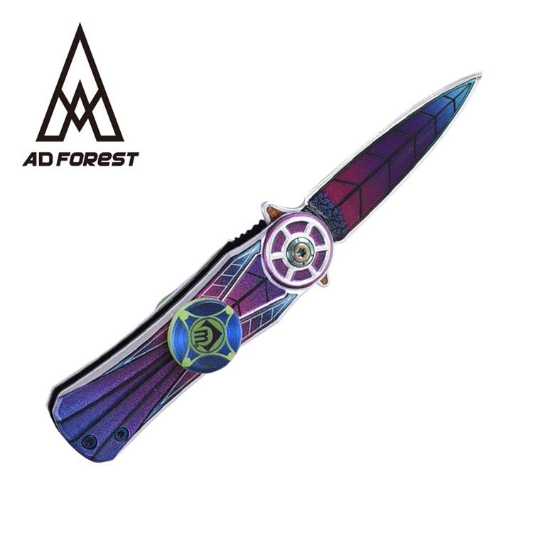 【Ad-Forest】野外求生必備 妄相折刀/指尖陀螺/戶外求生刀/多功能露營刀/野外求生(兩色任選) - 藍紫色