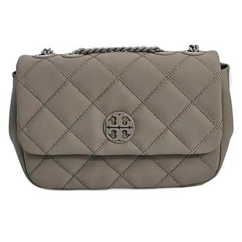 TORY BURCH 萎格紋皮革翻蓋兩用包－灰