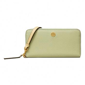 Tory Burch 素面皮革拉鍊長夾－淺綠