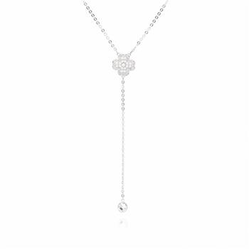 SWAROVSKI 珍珠幸運草項鍊-銀