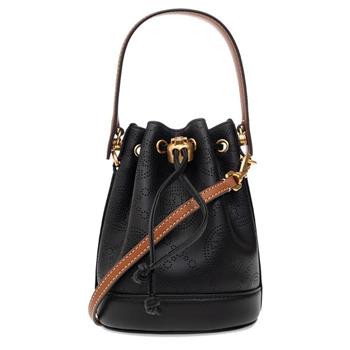 TORY BURCH 拼接皮革肩斜水桶包－黑