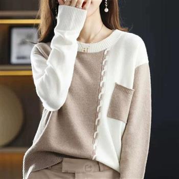 BJ COLLECTION 日系羊絨毛拚色寬鬆毛衣/上衣 BJC30110 FREE