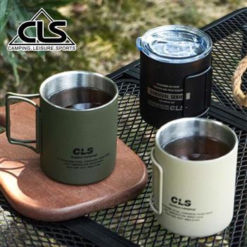 【韓國CLS】摺疊304不鏽鋼雙層杯 贈杯蓋 320ML/登山杯/露營杯/軍風/露營/野餐(三色任選)