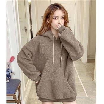 BJ COLLECTION 日系羊羔毛口袋帽T/外套/上衣 BJC30070 咖啡色 F