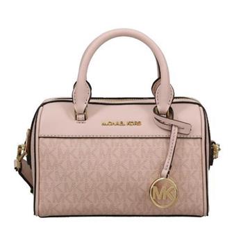MICHAEL KORS 滿版LOGO拼接皮革兩用包-粉