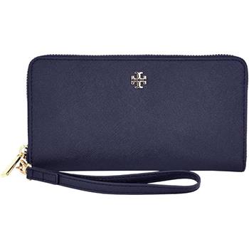 Tory Burch 雙T－LOGO素面皮革長夾－深藍