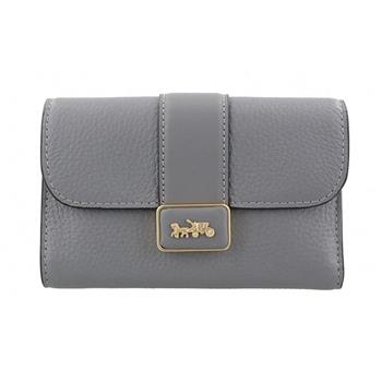 COACH 馬車LOGO荔枝紋皮革中夾-灰
