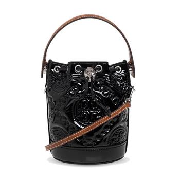 Tory burch 壓印LOGO抽繩水桶包－黑色