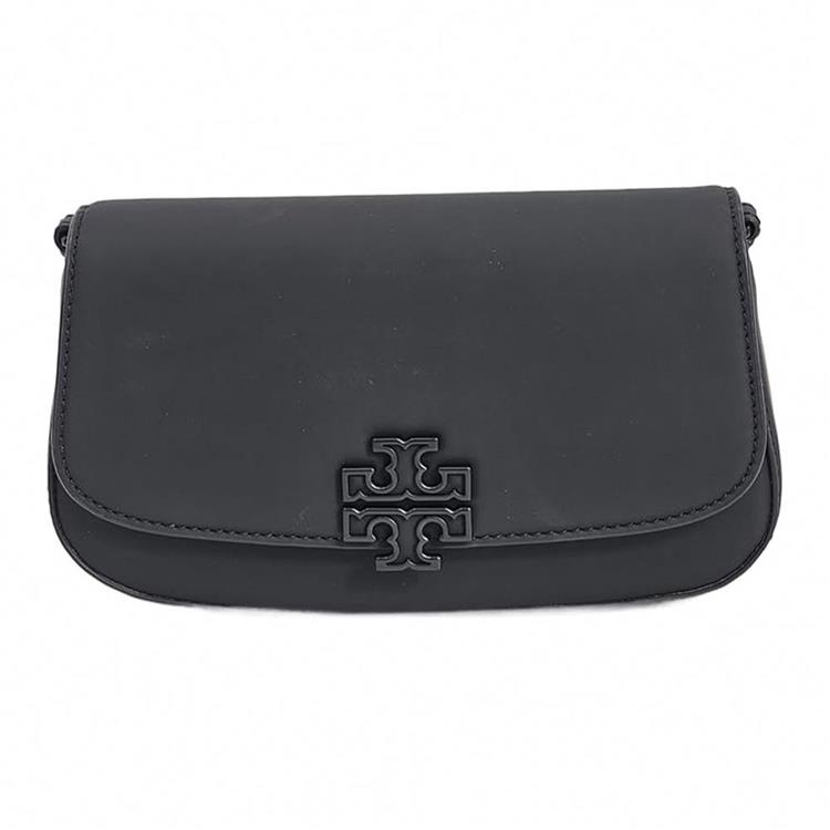 Tory burch 翻蓋皮革斜背包-霧黑