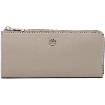 TORY BURCH 雙T－LOGO素面拉鍊長夾－灰色