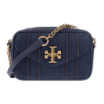 TORY BURCH 雙TLOGO斜背相機包－牛仔