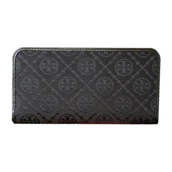 TORY BURCH 緹花滿版LOGO對開長夾－黑色
