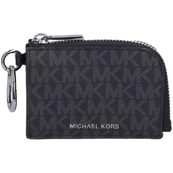 MICHAEL KORS 滿版LOGO帆布拉鍊卡夾零錢包-黑