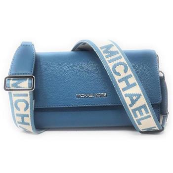 MICHAEL KORS 素面皮革翻蓋斜背包-莫蘭迪藍