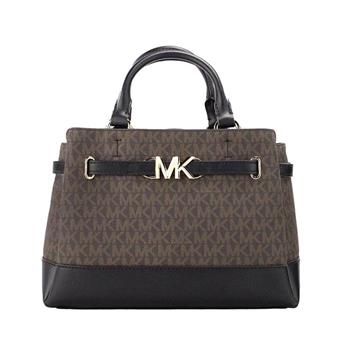 MICHAEL KORS 滿版LOGO拼接皮革兩用包-咖啡黑