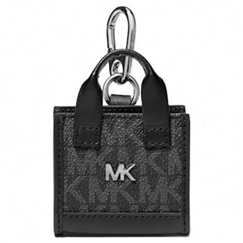 MICHAEL KORS 造型皮革吊飾鑰匙圈-黑灰