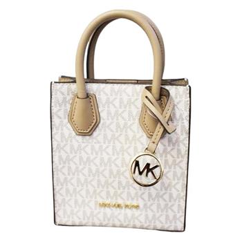 MICHAEL KORS 滿版LOGO皮革二用迷你兩用包-香草白