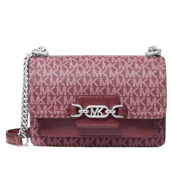 MICHAEL KORS 滿版LOGO造型皮革斜背包-酒紅