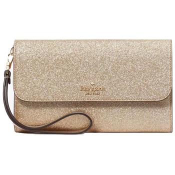 kate spade 質感皮革翻蓋手拿包-金