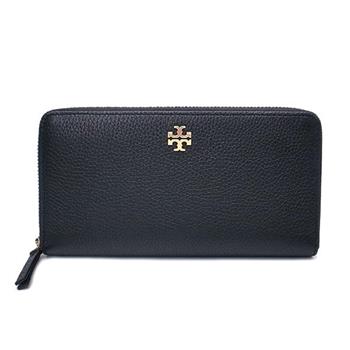 Tory burch 素面皮革拉鍊長夾-黑