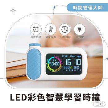 LED彩色智慧聲控學習時鐘藍色款－鬧鐘 溫度日期顯示多功能合一