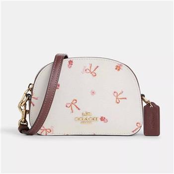 COACH 印花防刮半月包-米白
