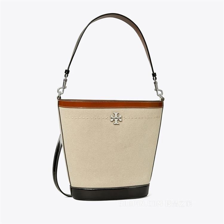 TORY BURCH 卡其帆布水桶包-米白拼接
